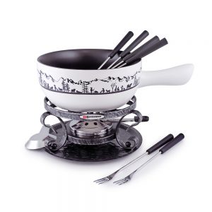 Holsten Fondue, Caquelon, Ensemble à fondue : caquelon, réchaud, brûleur  et 6 fourchettes, 2-6 personnes, pour fondue au fromage, au bouillon ou  au chocolat, capacité : 1,5 L